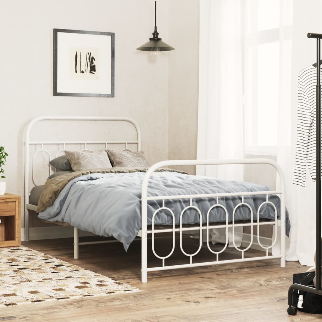 Metal Bedframe with Footboard White 100x190cm - Decor Base
