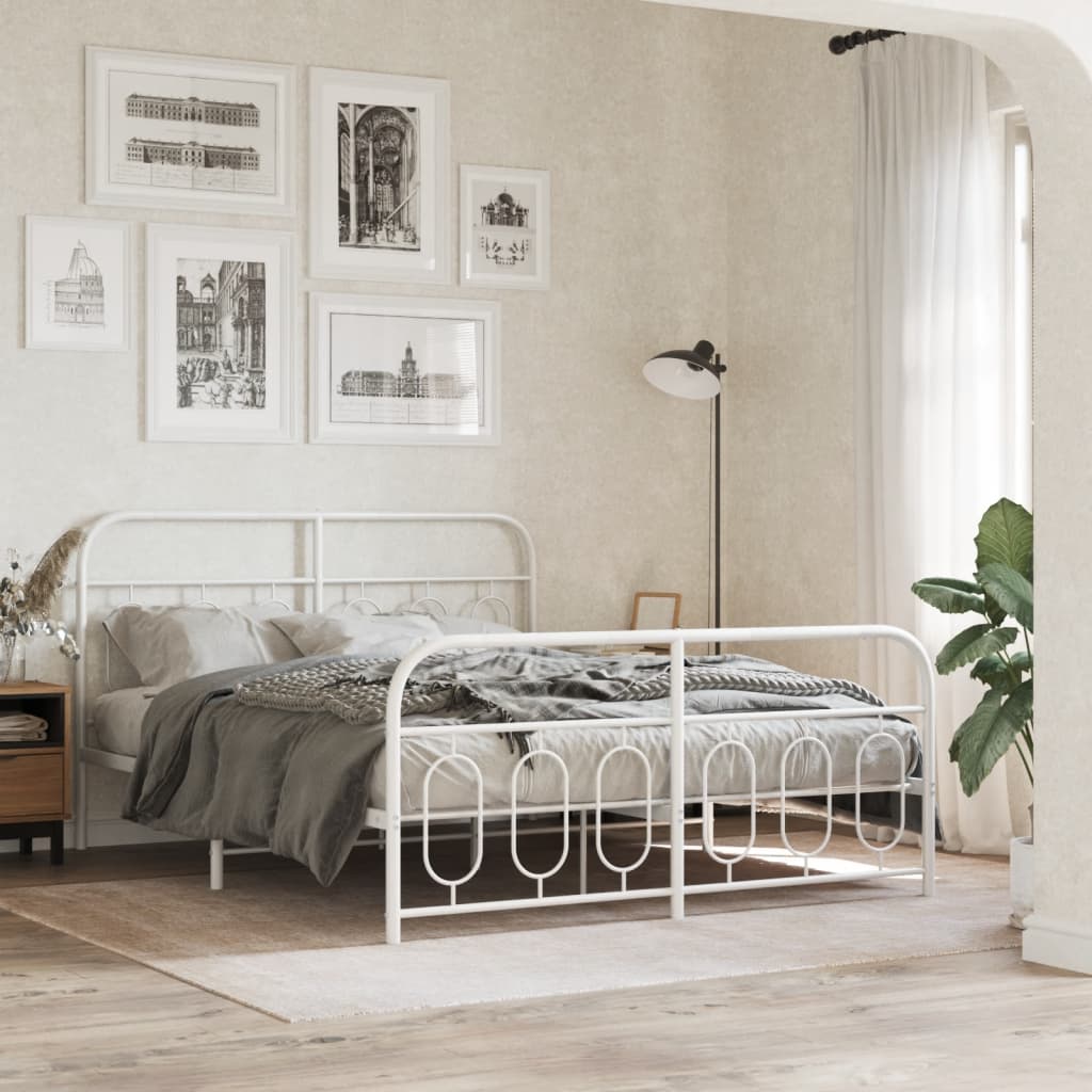 Metal Bedframe with Footboard White 150x200cm - Merkel Designers