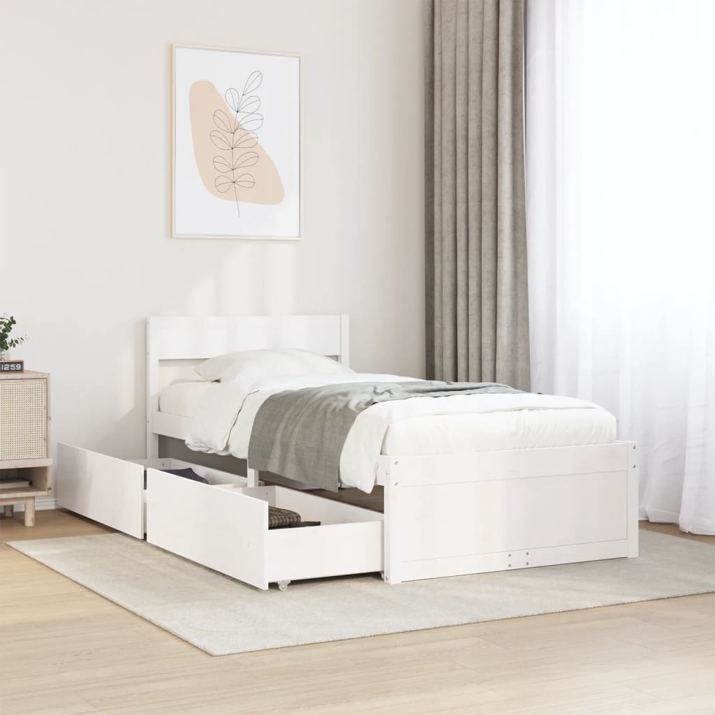 Bedframe White 100x200cm Solid Wood Pine - Direct Imports