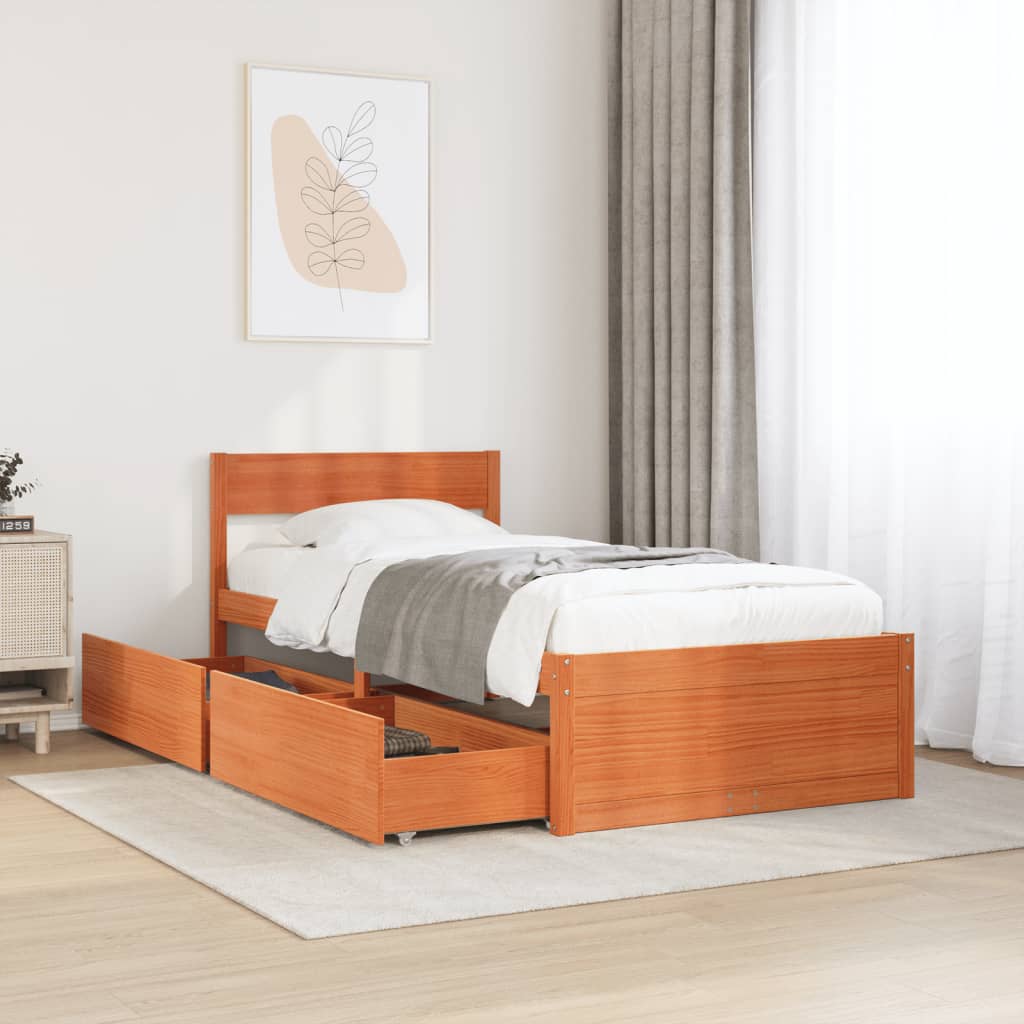 Bedframe Wax Brown 90x200cm Solid Wood Pine - Design Hut