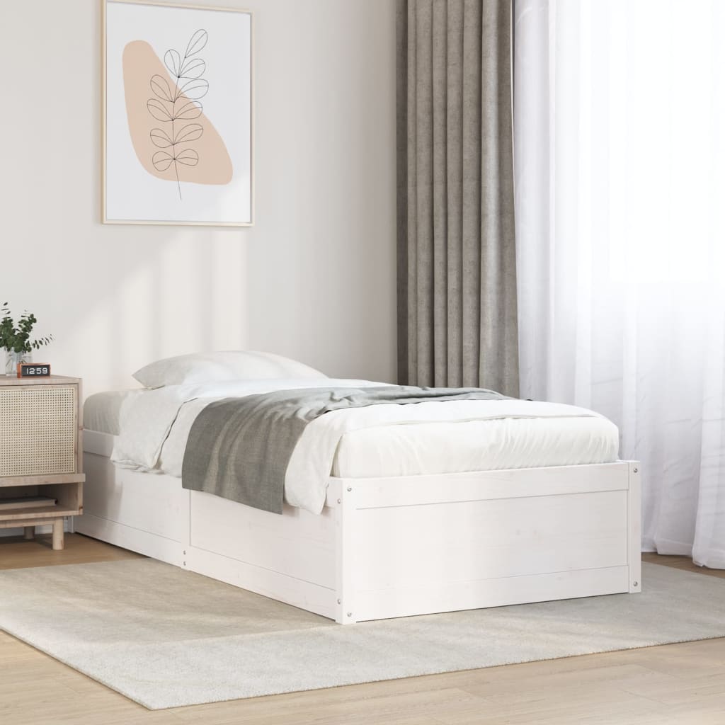 Bedframe White 75x190cm Small Single Solid Wood Pine - Casper Homes