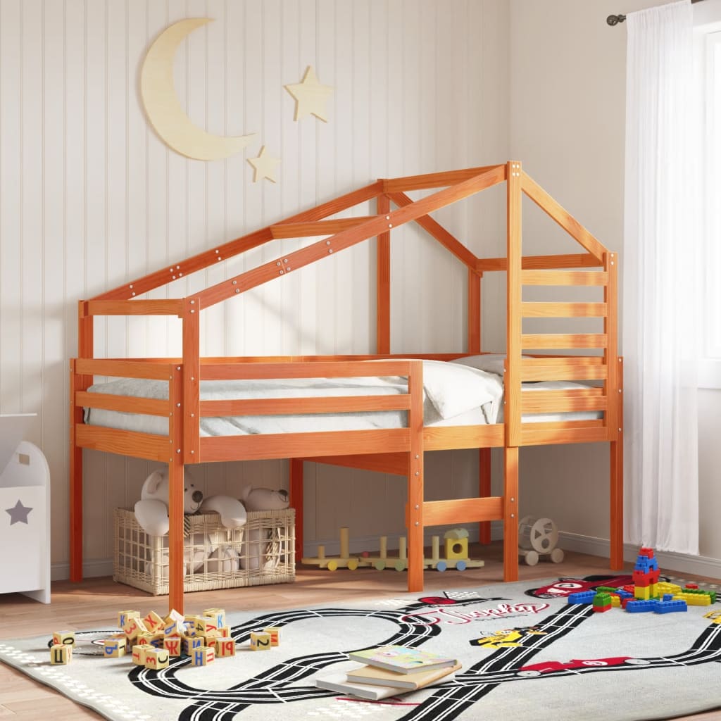 Kids' Bed Roof Wax Brown 198x97x113 cm Solid Wood Pine - Charlotte Dunes