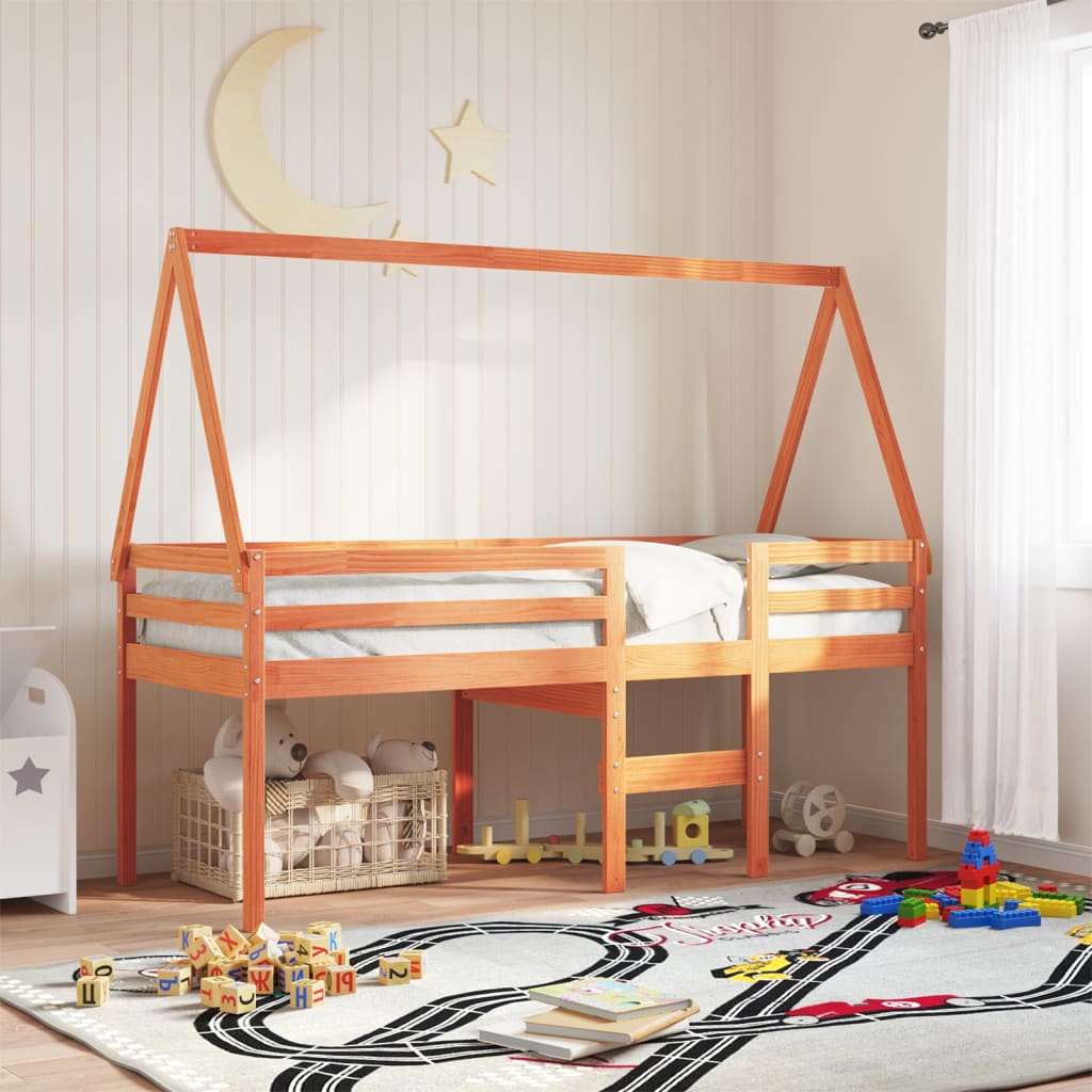 Kids' Bed Roof Wax Brown 209x95.5x88 cm Solid Wood Pine - Brittle & Co