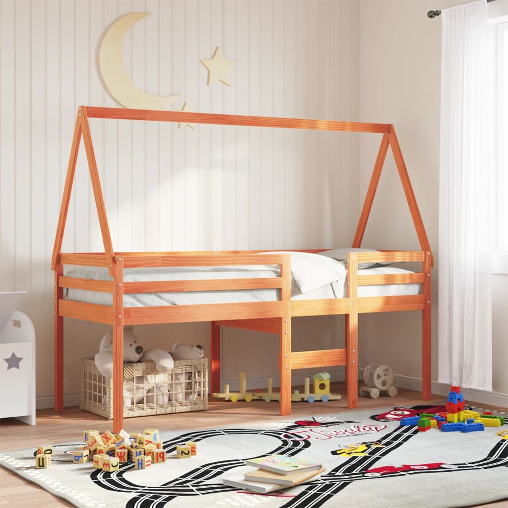 Kids' Bed Roof Wax Brown 199x95.5x88 cm Solid Wood Pine - Brittle & Co