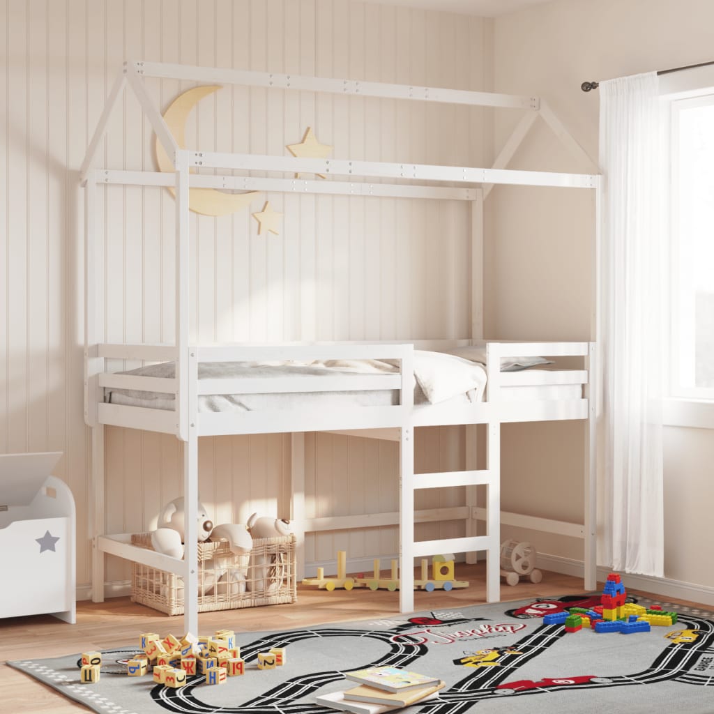 Kids' Bed Roof White 217x85.5x154 cm Solid Wood Pine - Charlotte Dunes