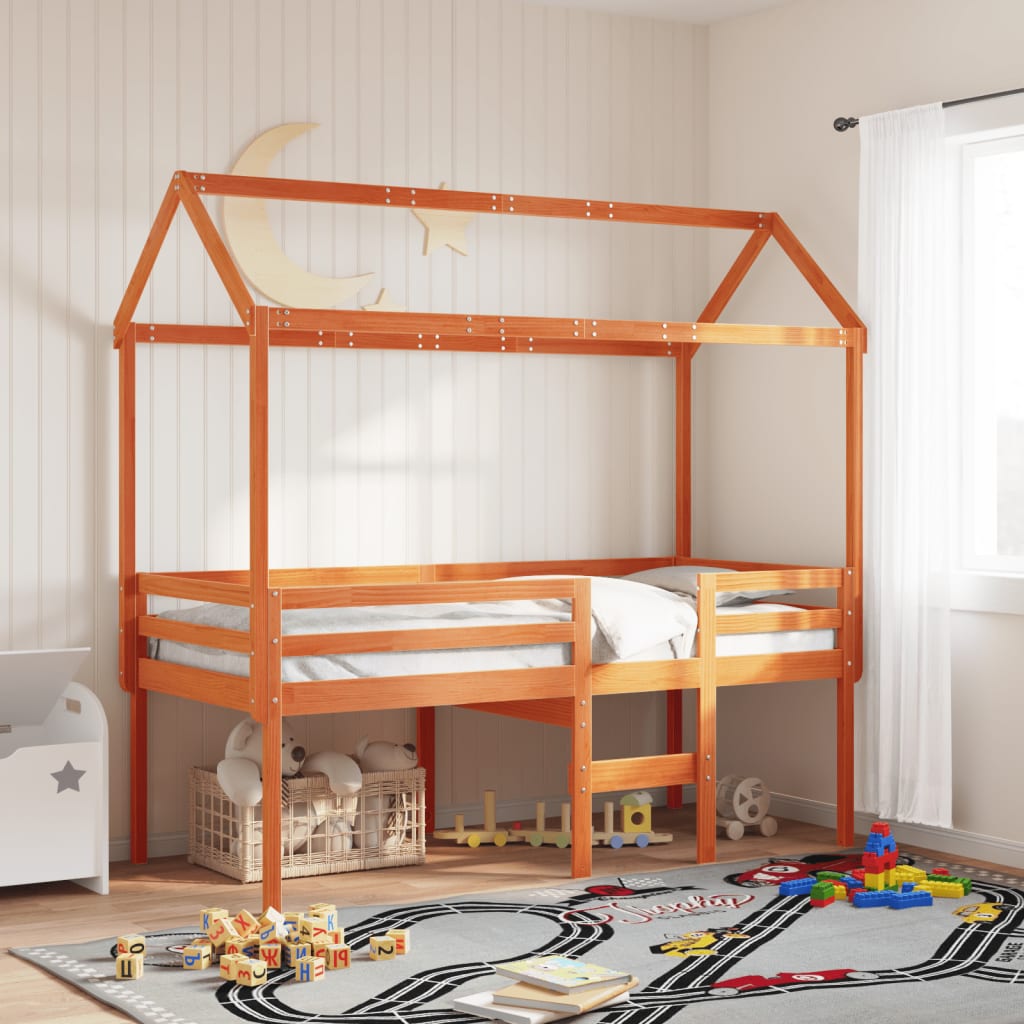 Kids' Bed Roof Wax Brown 217x85.5x154 cm Solid Wood Pine - Casper Homes