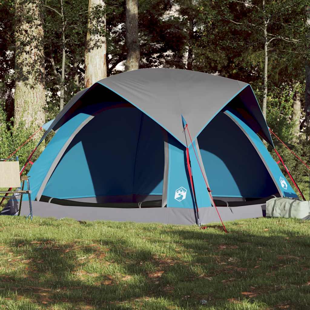Camping Tent Cabin 4-Person Blue Waterproof - vid-4009453 - Charlotte Dunes