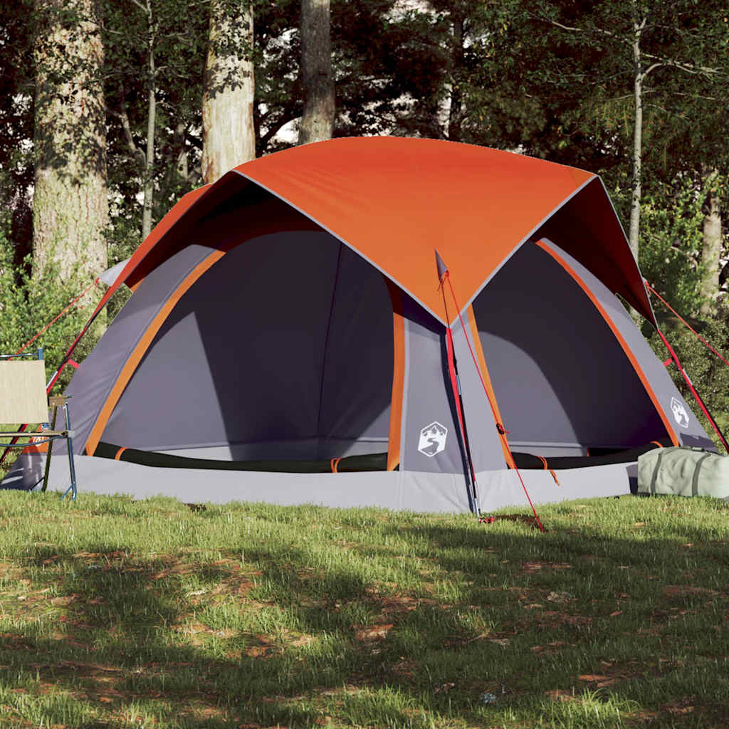 Camping Tent Cabin 4-Person Grey and Orange Waterproof - vid-4009454 - Charlotte Dunes