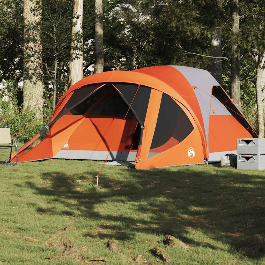 Family Tent Tunnel 6-Person Grey and Orange Waterproof - Charlotte Dunes
