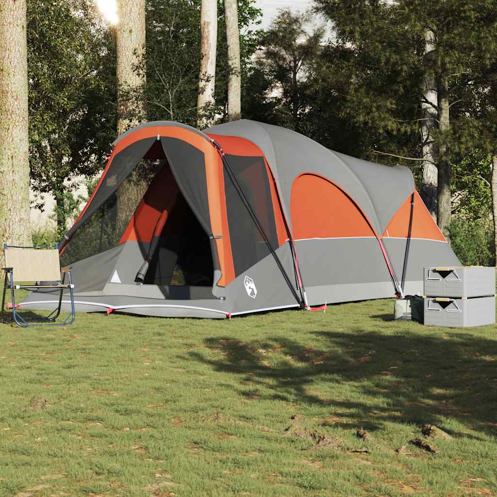 Family Tent Tunnel 8-Person Grey and Orange Waterproof - Design Hut