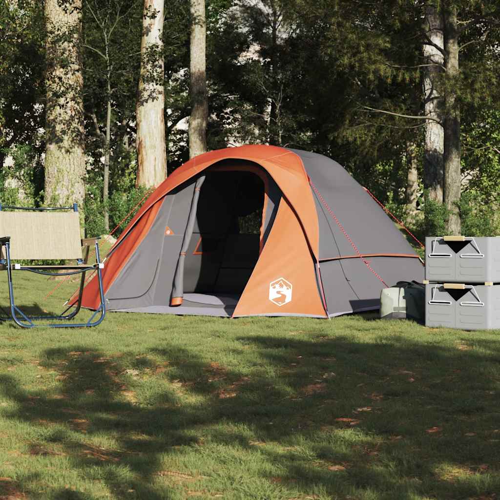 Family Tent Cabin 6-Person Grey and Orange Waterproof - Brittle & Co