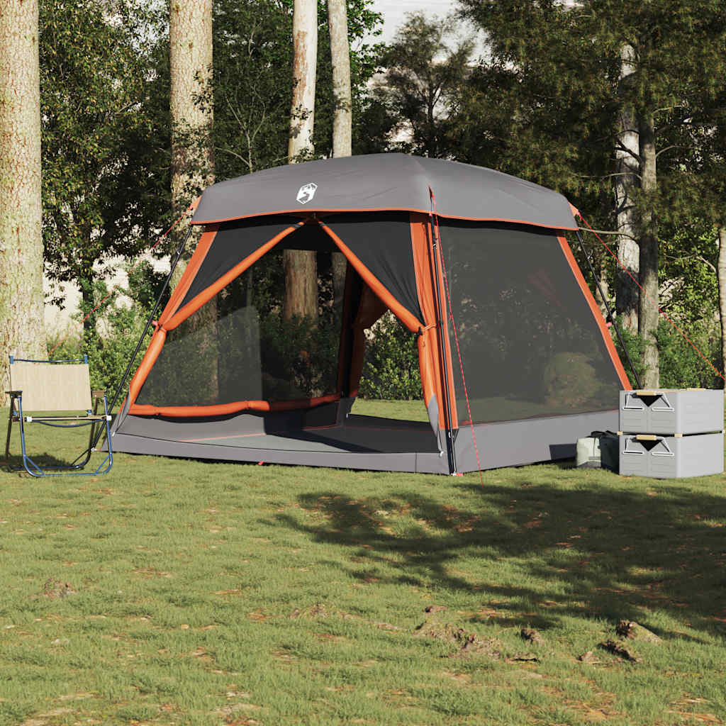 Family Tent Cabin 6-Person Grey and Orange Waterproof - All Things Good