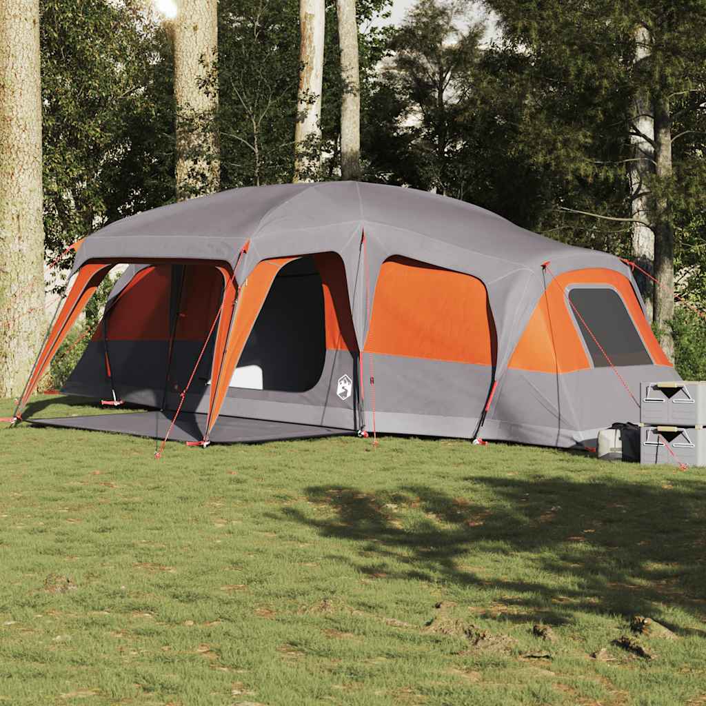 Family Tent with Porch Dome 9-Person Grey and Orange Waterproof - R and M Furniture