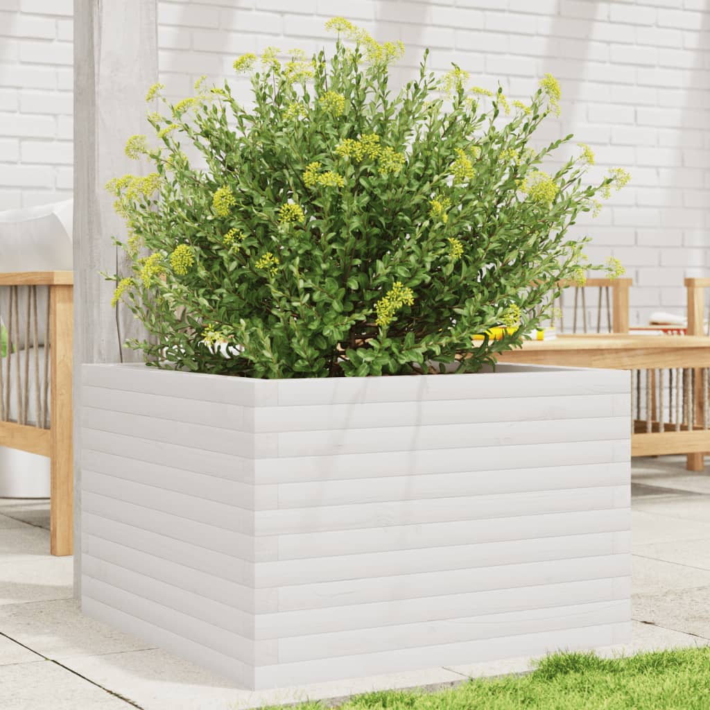 Garden Planter White 70x70x45.5 cm Solid Wood Pine - Design Hut