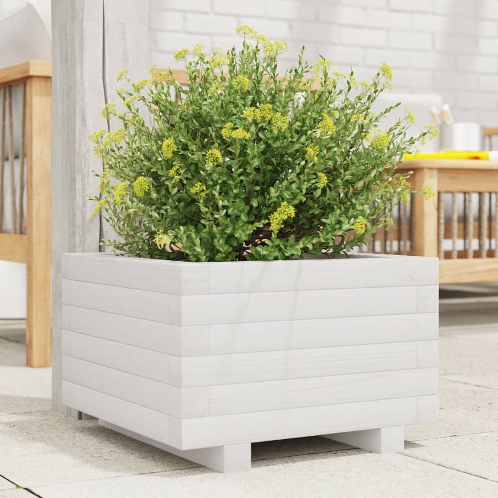 Garden Planter White 40x40x26.5 cm Solid Wood Pine - Charlotte Dunes