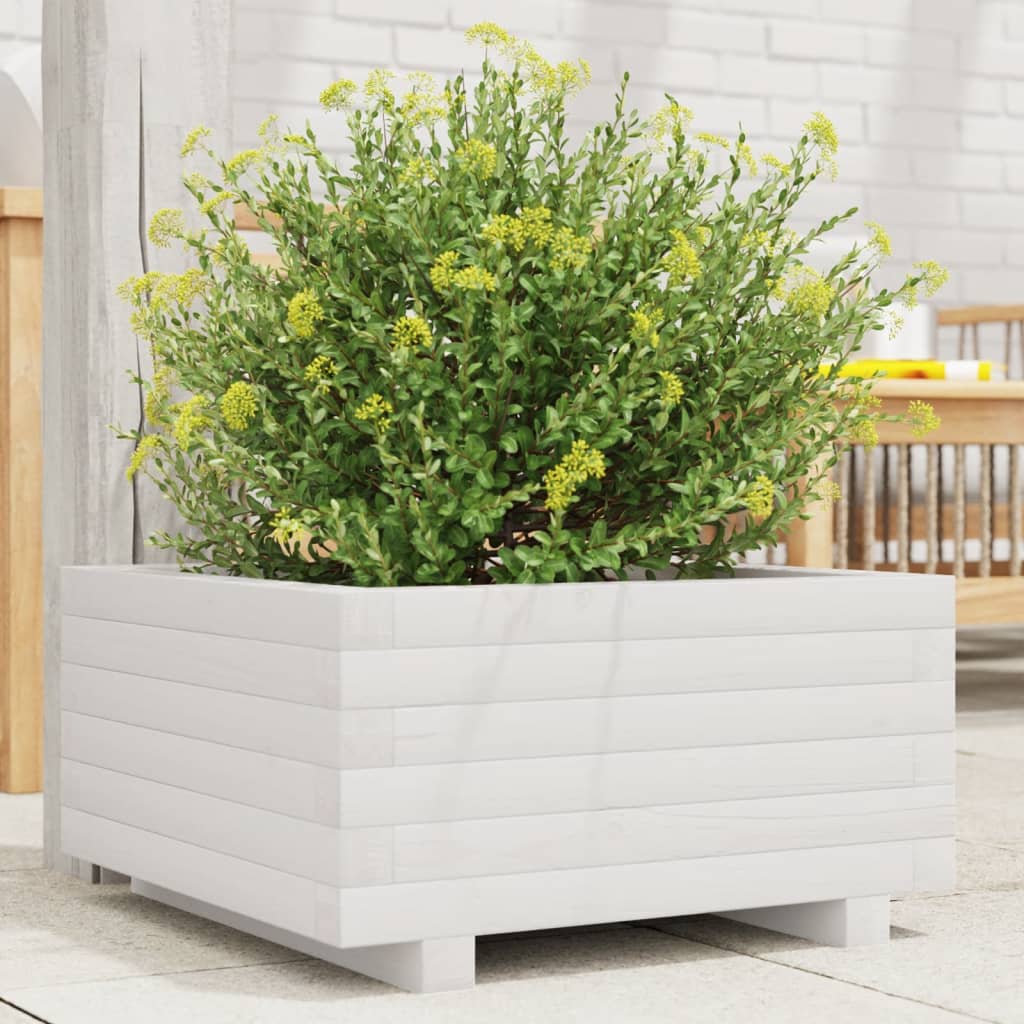 Garden Planter White 50x50x26.5 cm Solid Wood Pine - Charlotte Dunes