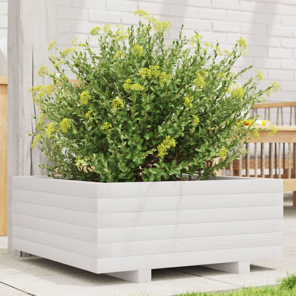 Garden Planter White 60x60x26.5 cm Solid Wood Pine - Charlotte Dunes