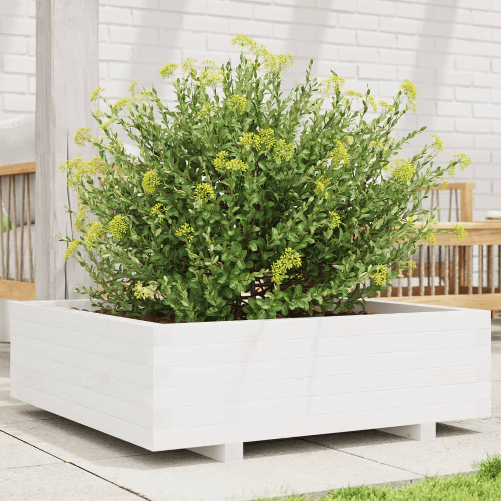Garden Planter White 80x80x26.5 cm Solid Wood Pine - Charlotte Dunes