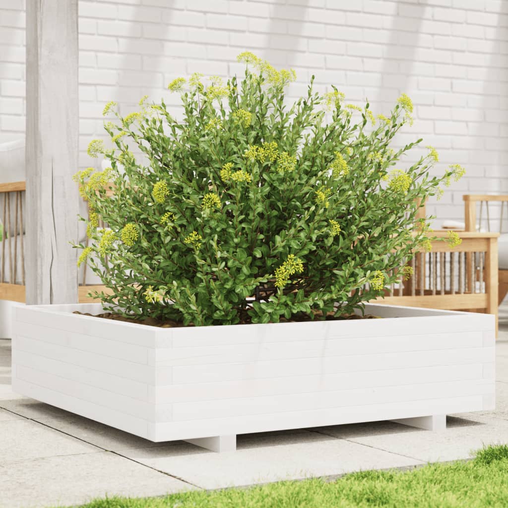 Garden Planter White 90x90x26.5 cm Solid Wood Pine - Charlotte Dunes