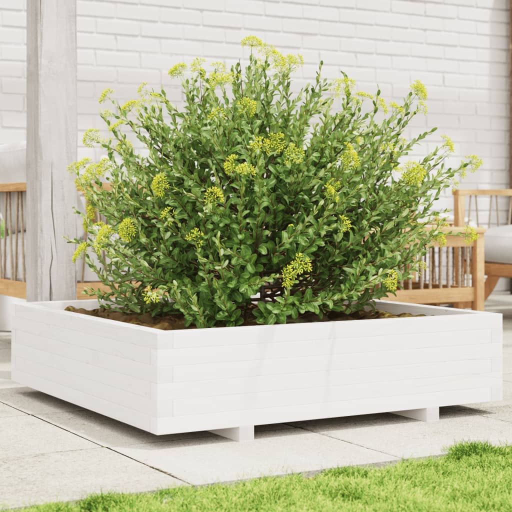 Garden Planter White 100x100x26.5 cm Solid Wood Pine - Charlotte Dunes