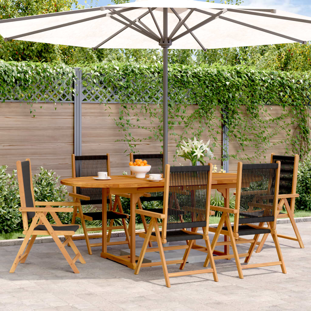 7 Piece Garden Dining Set Black Polypropylene and Solid Wood - Decor Base