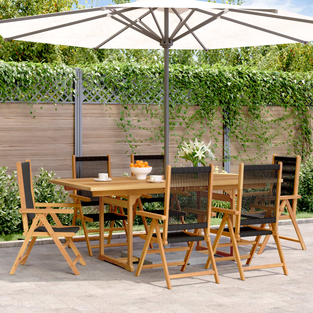 7 Piece Garden Dining Set Black Polypropylene and Solid Wood - Decor Base