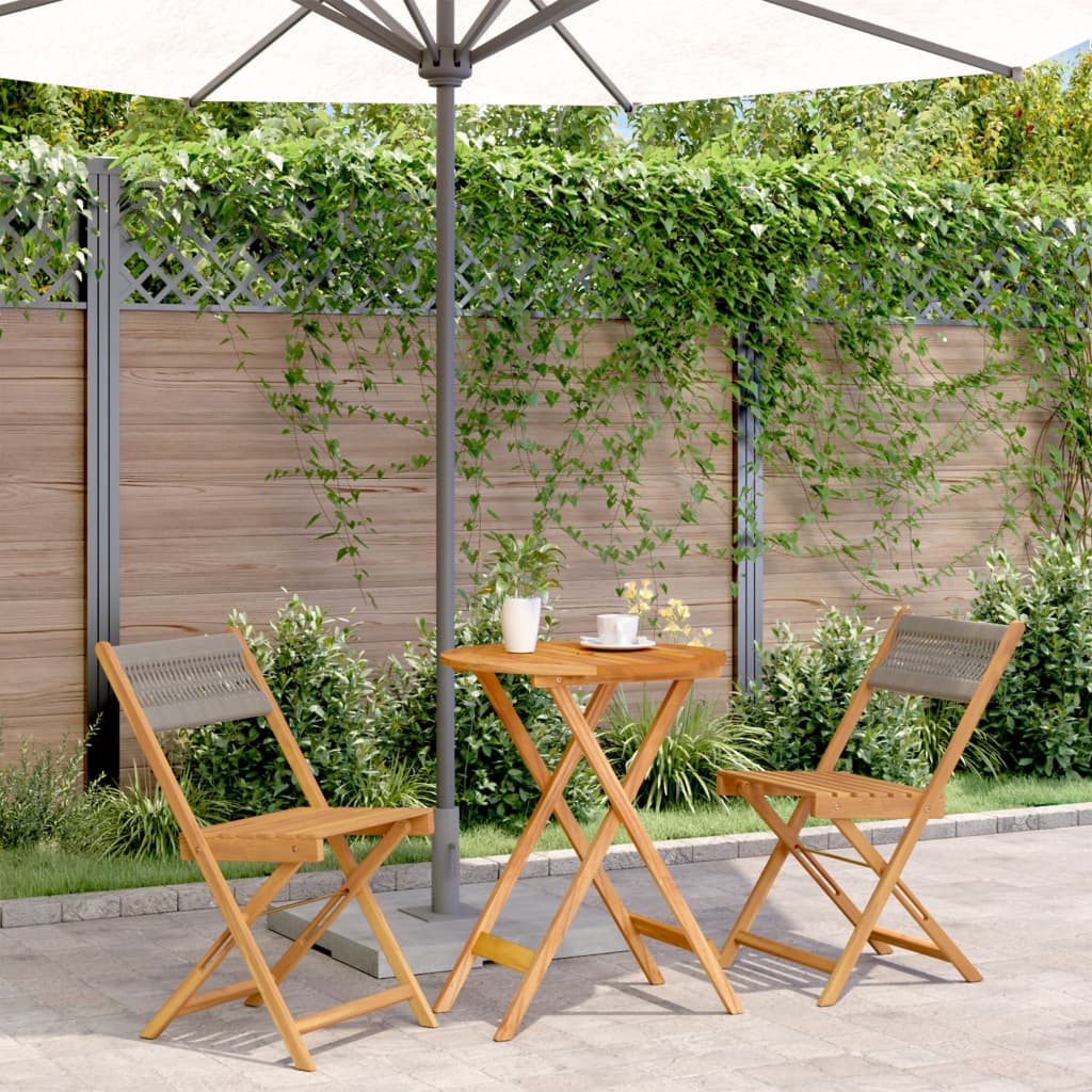 3 Piece Bistro Set Grey Polypropylene and Solid Wood - vid-3281746 - Decor Base