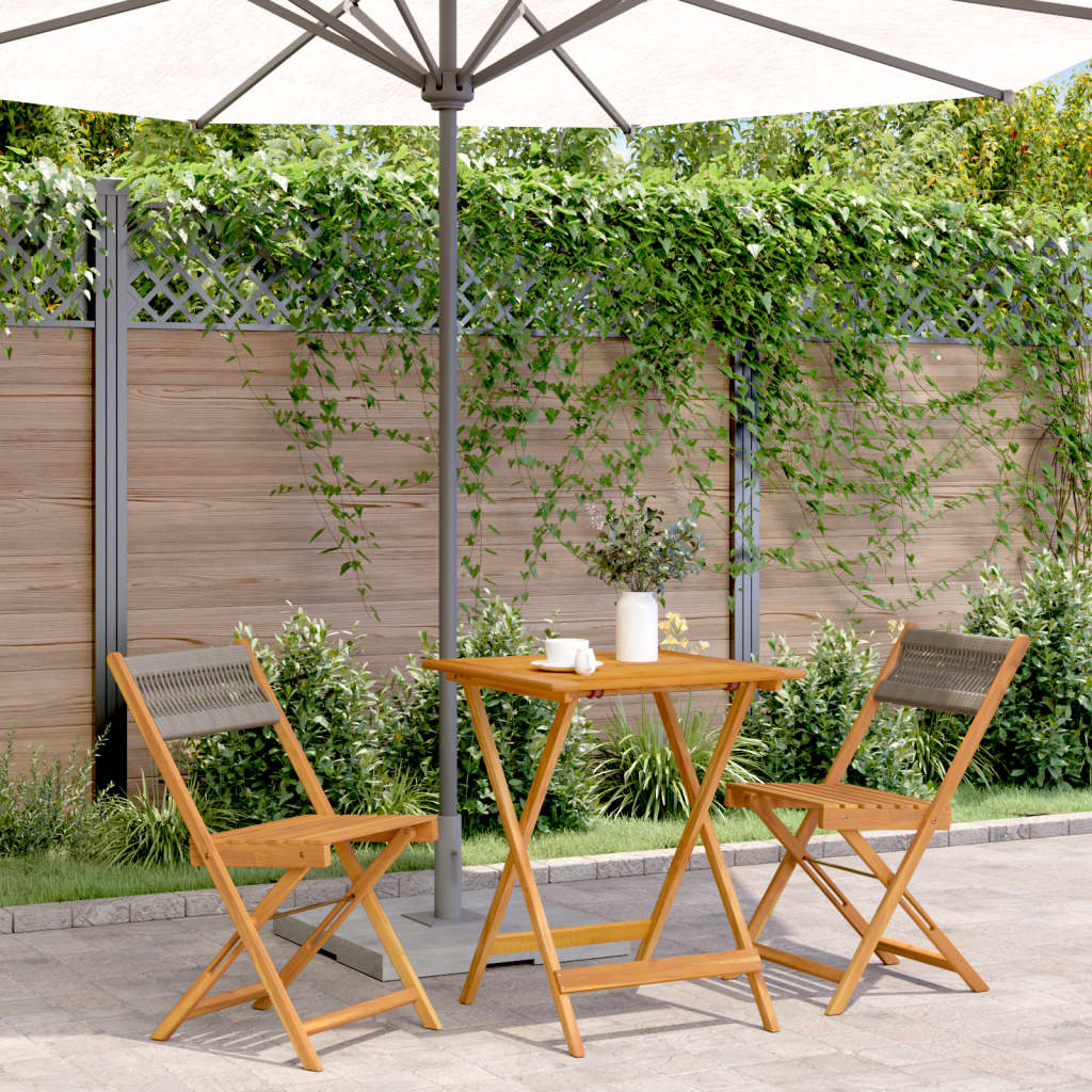 3 Piece Bistro Set Grey Polypropylene and Solid Wood - vid-3281758 - Decor Base