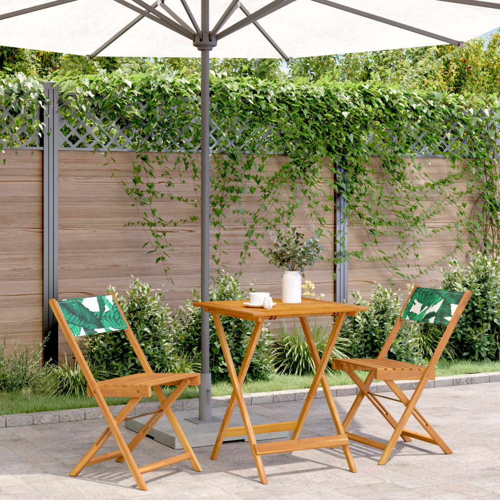 3 Piece Bistro Set Leaf Pattern Fabric and Solid Wood - vid-3281764 - Decor Base