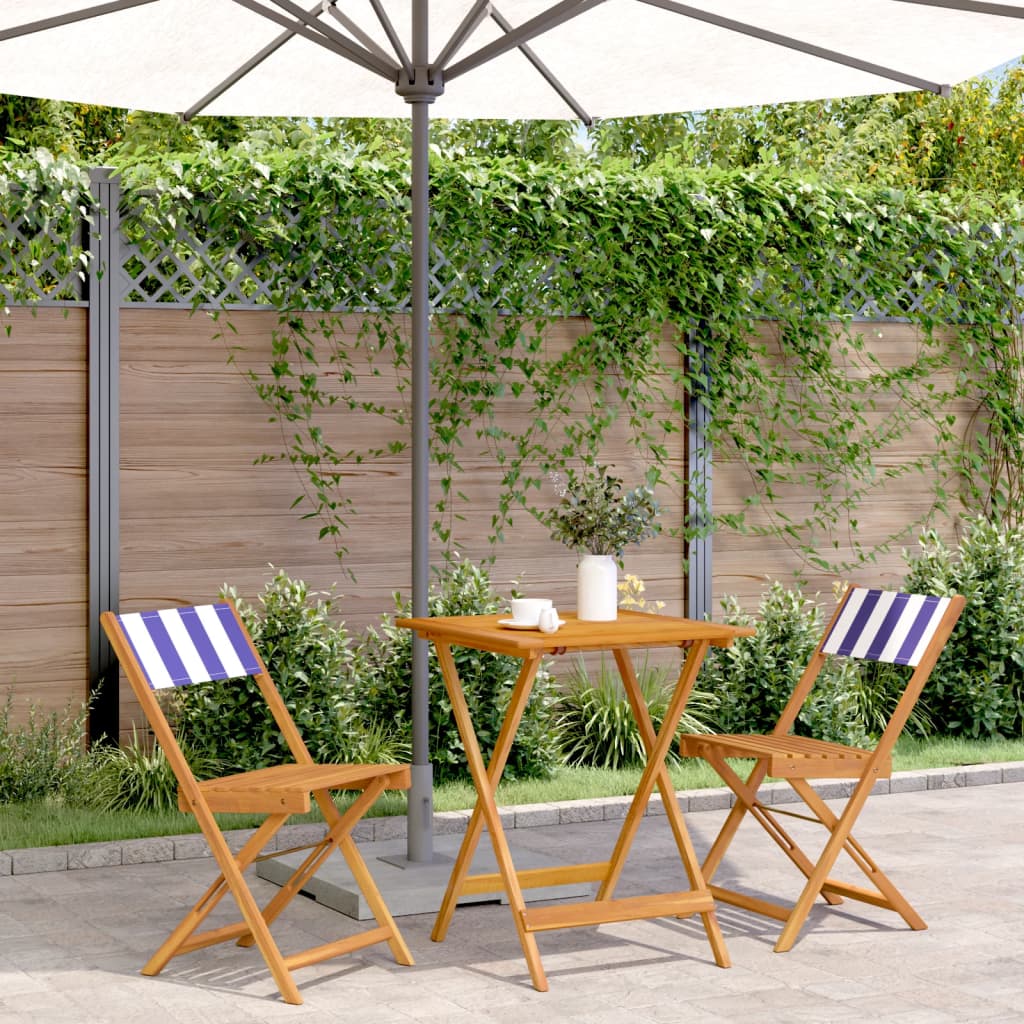 3 Piece Bistro Set Blue and White Fabric and Solid Wood - Decor Base