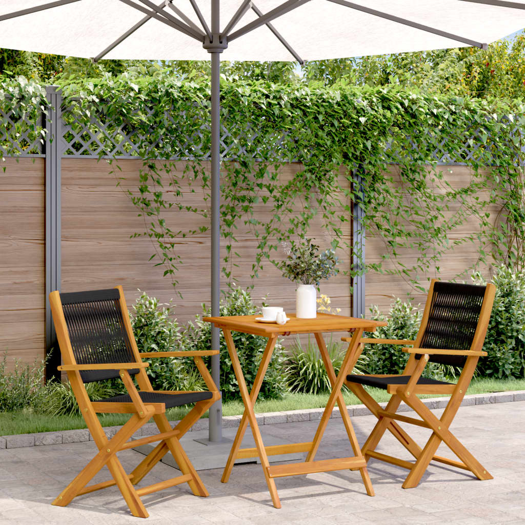 3 Piece Bistro Set Black Polypropylene and Solid Wood - Decor Base