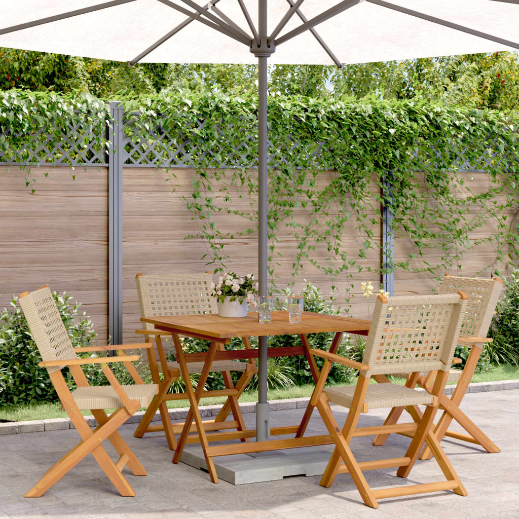 5 Piece Garden Dining Set Beige Poly Rattan and Solid Wood - Merkel Designers