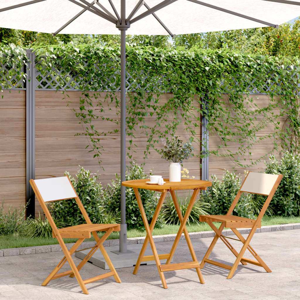 3 Piece Bistro Set Cream White Fabric and Solid Wood - vid-3281844 - Decor Base