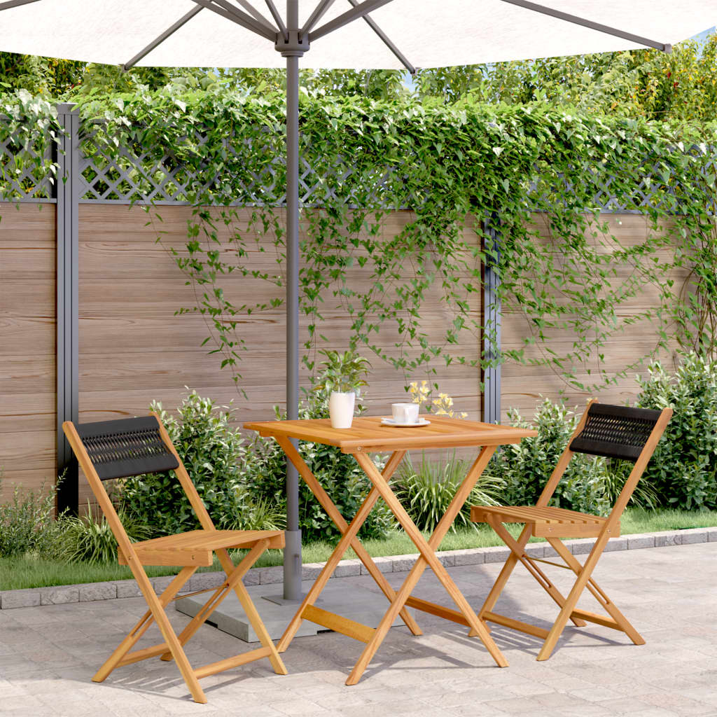 3 Piece Bistro Set Black Polypropylene and Solid Wood - Decor Base