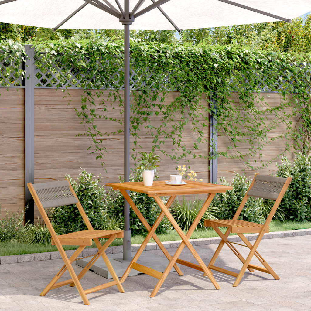 3 Piece Bistro Set Grey Polypropylene and Solid Wood - vid-3281866 - Decor Base
