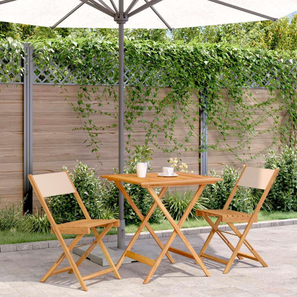 3 Piece Bistro Set Beige Fabric and Solid Wood - Decor Base