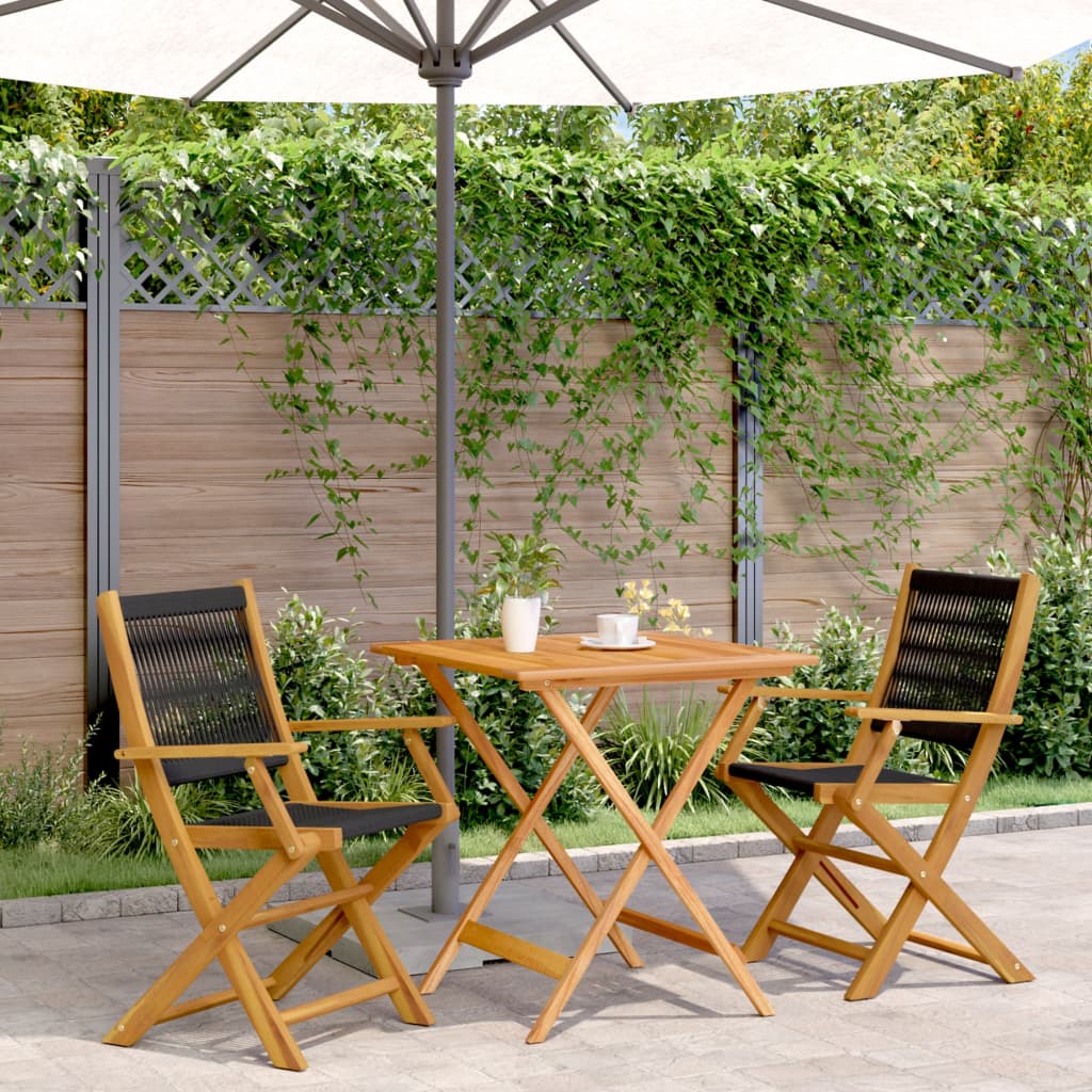 3 Piece Bistro Set Black Polypropylene and Solid Wood - Decor Base