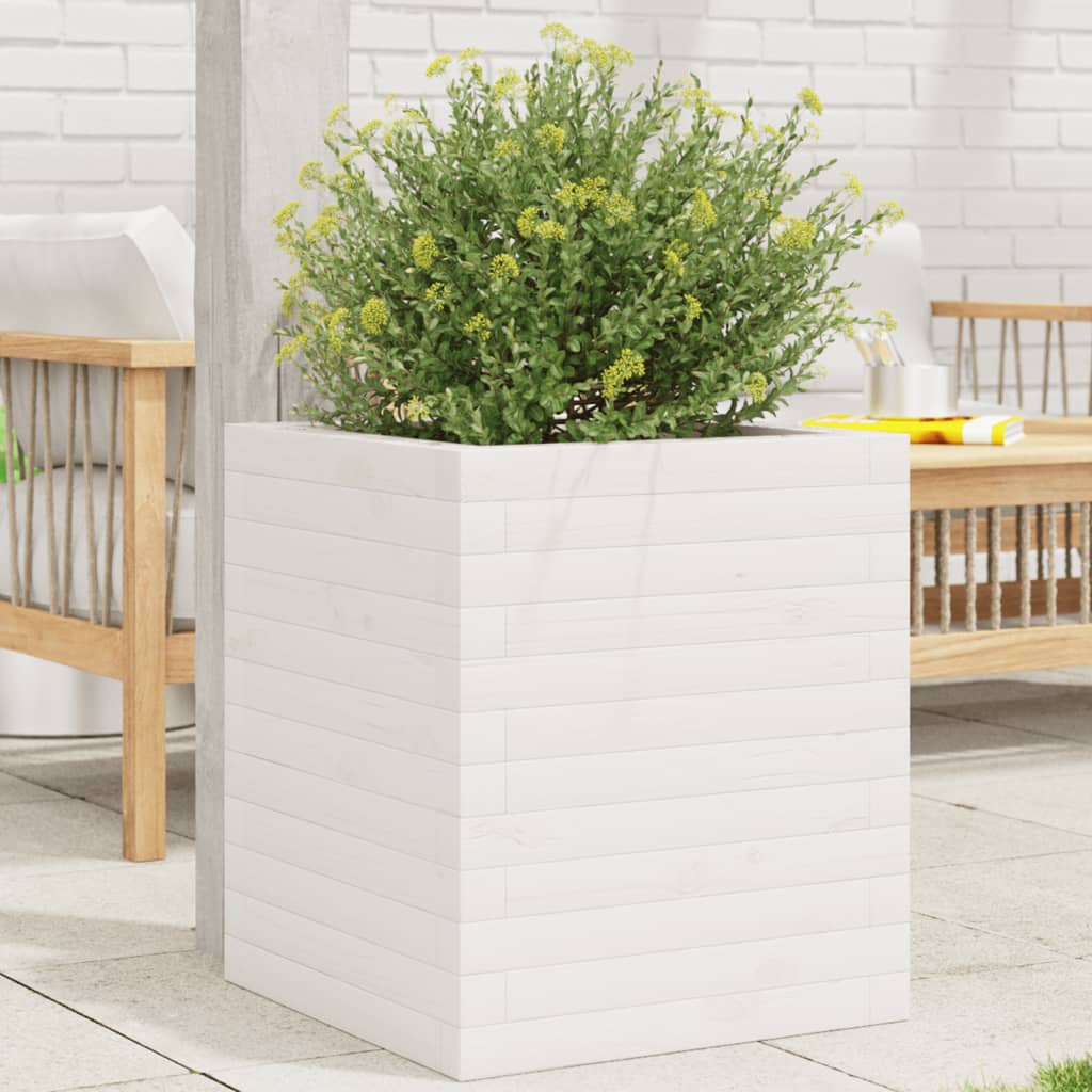 Garden Planter White 40x40x46 cm Solid Wood Pine - Discount Dealers
