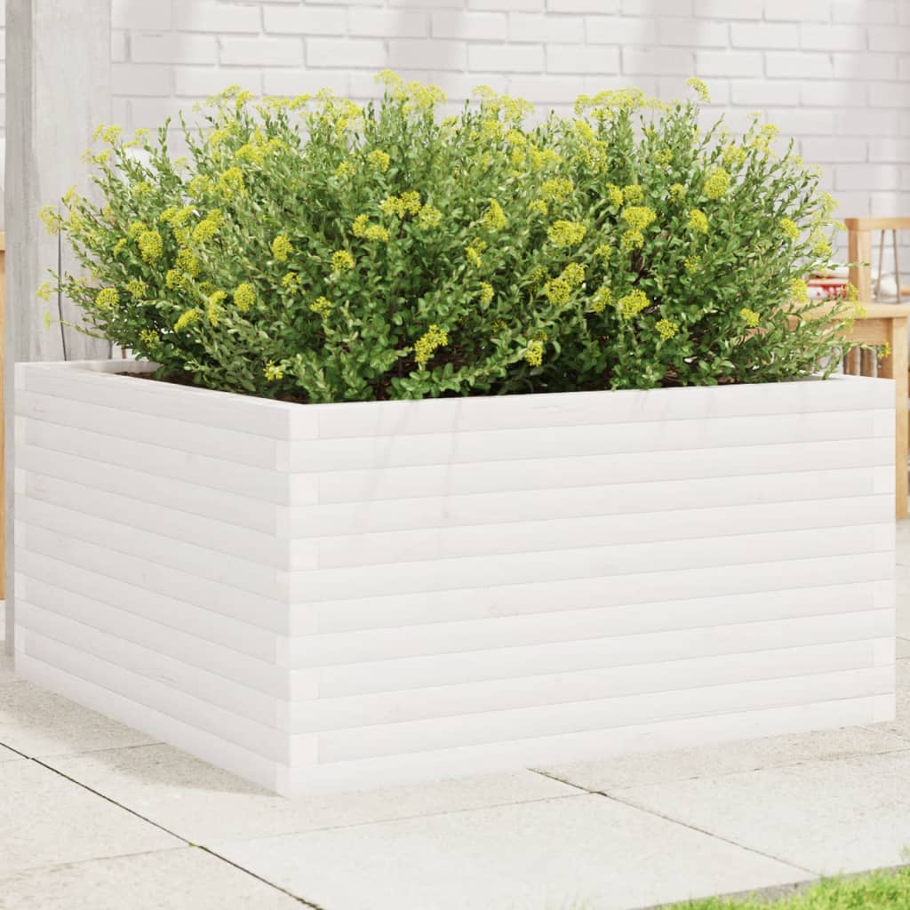 Garden Planter White 90x90x46 cm Solid Wood Pine - Discount Dealers