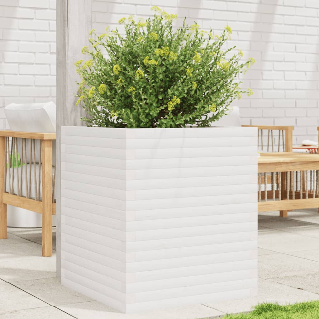 Garden Planter White 60x60x68.5 cm Solid Wood Pine - Discount Dealers