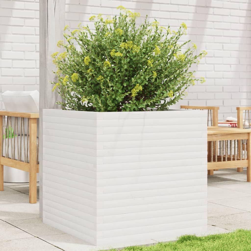 Garden Planter White 70x70x68.5 cm Solid Wood Pine - Discount Dealers