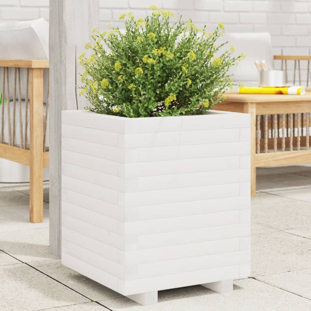 Garden Planter White 40x40x49.5 cm Solid Wood Pine - Discount Dealers
