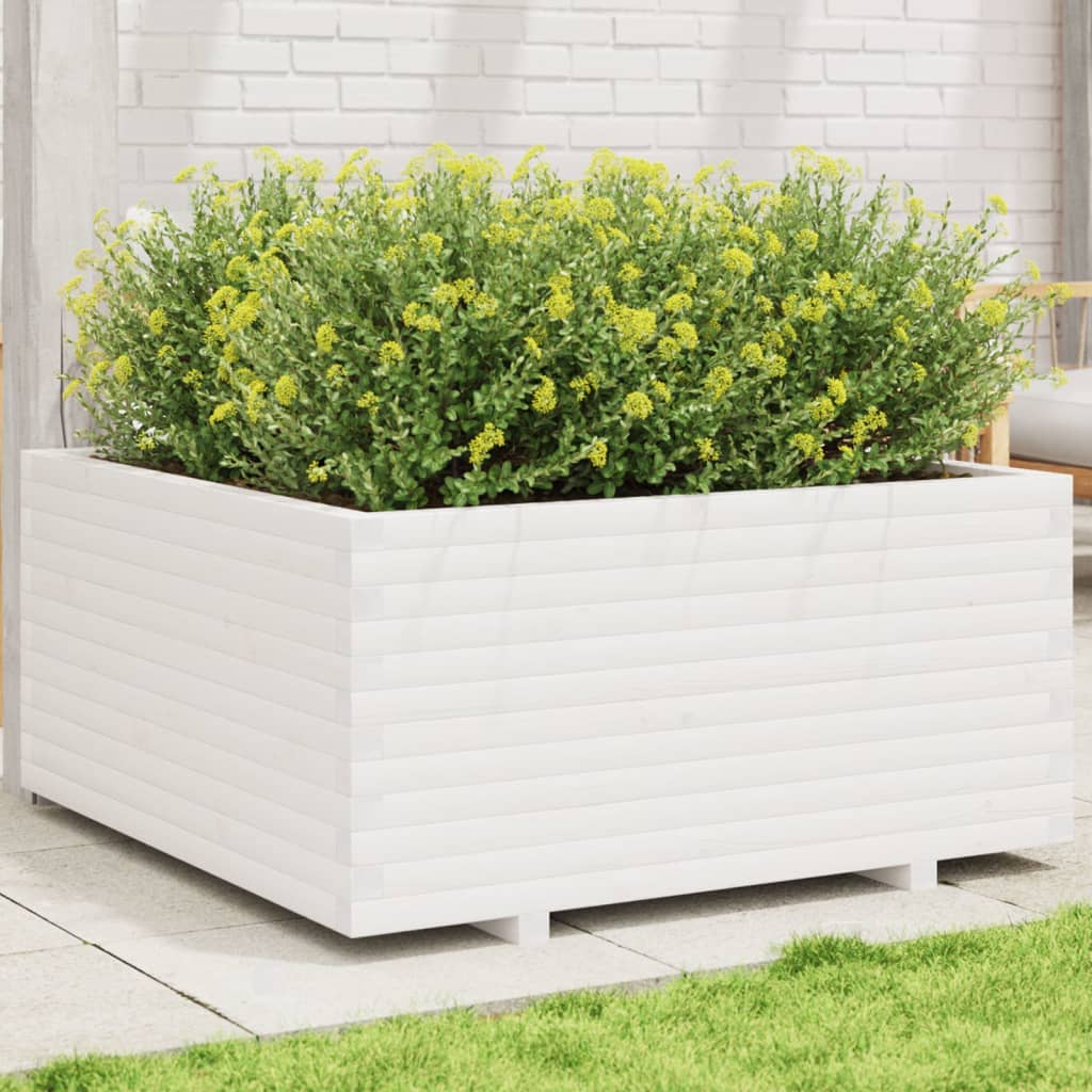 Garden Planter White 100x100x49.5 cm Solid Wood Pine - Unbeatable Bargains