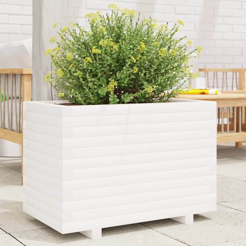 Garden Planter White 70x40x49.5 cm Solid Wood Pine - Direct Imports