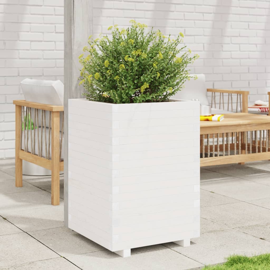 Garden Planter White 50x50x72.5 cm Solid Wood Pine - Decor Base