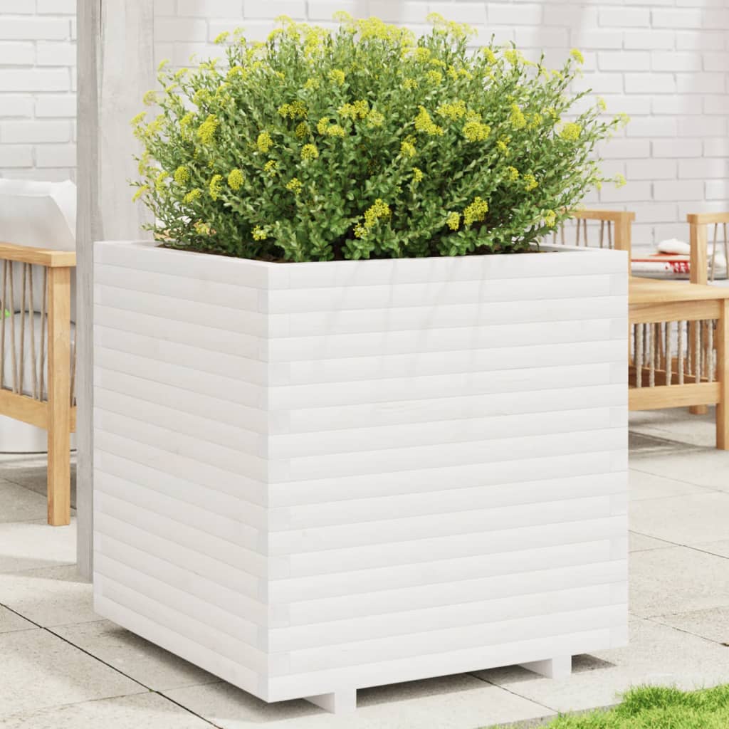 Garden Planter White 70x70x72.5 cm Solid Wood Pine - Decor Base