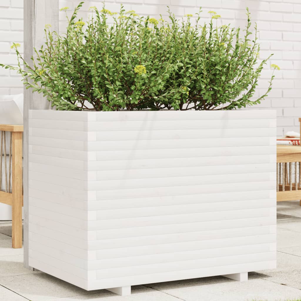 Garden Planter White 90x60x72.5 cm Solid Wood Pine - Decor Base
