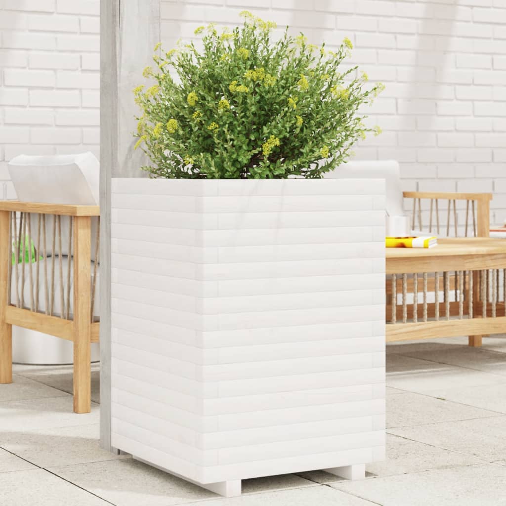 Garden Planter White 50x50x72 cm Solid Wood Pine - Decor Base