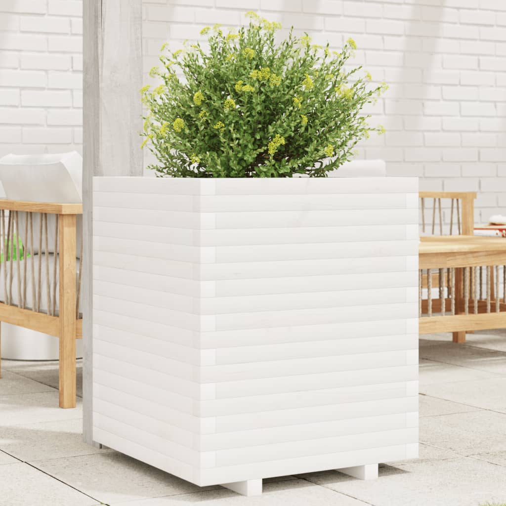 Garden Planter White 60x60x72 cm Solid Wood Pine - Decor Base