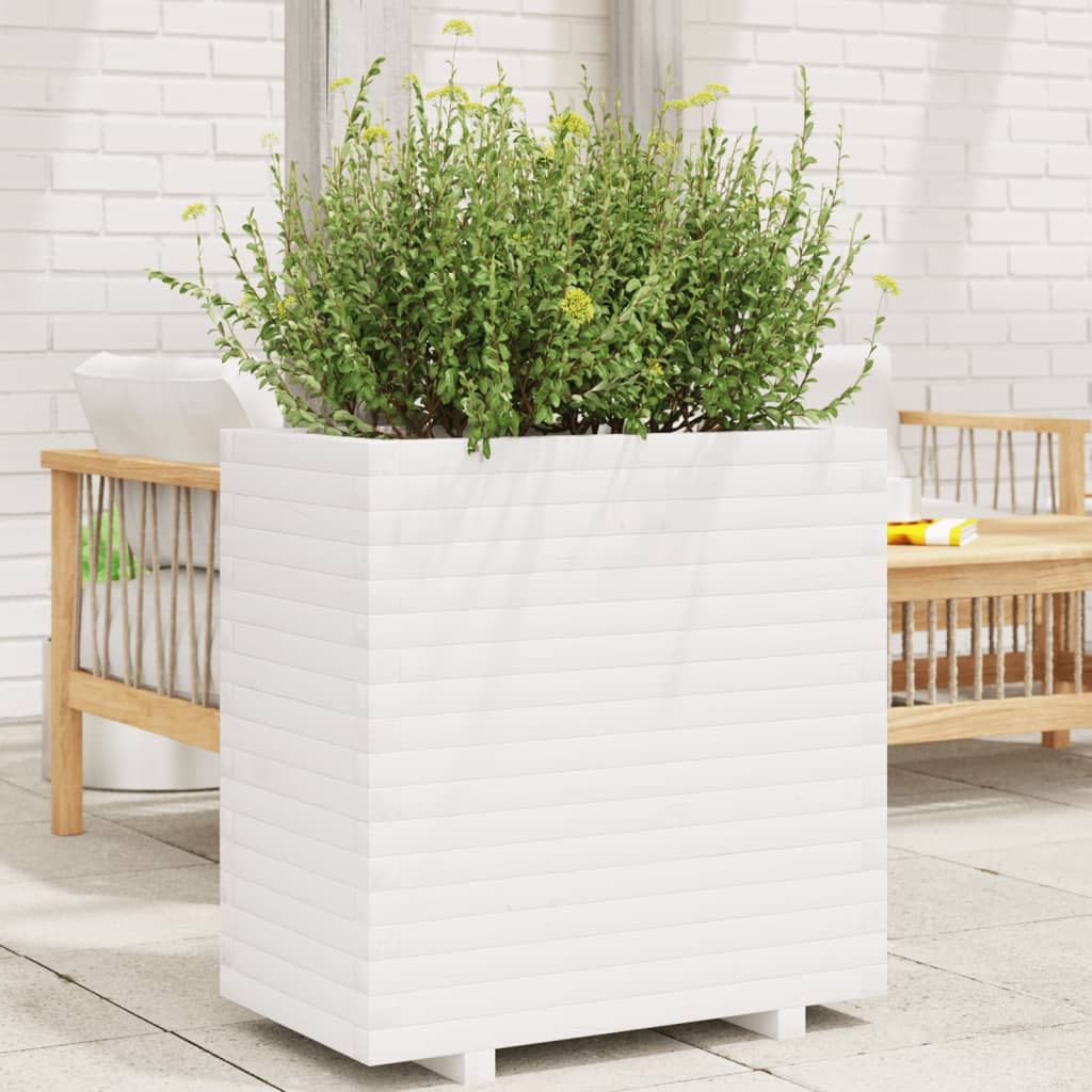 Garden Planter White 70x40x72 cm Solid Wood Pine - Decor Base